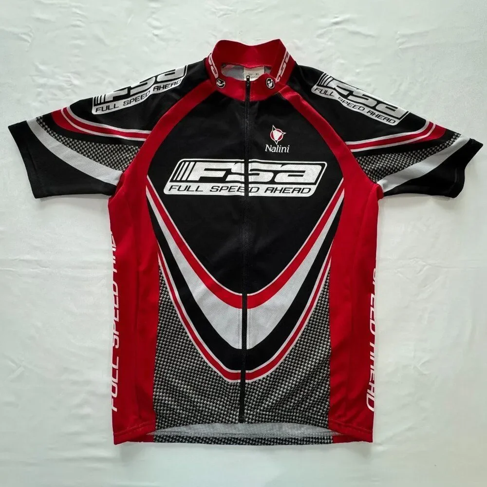 FSA Full Speed Ahead Mens XL Red Black Full-Zip Cycling Jersey Pristine Italy